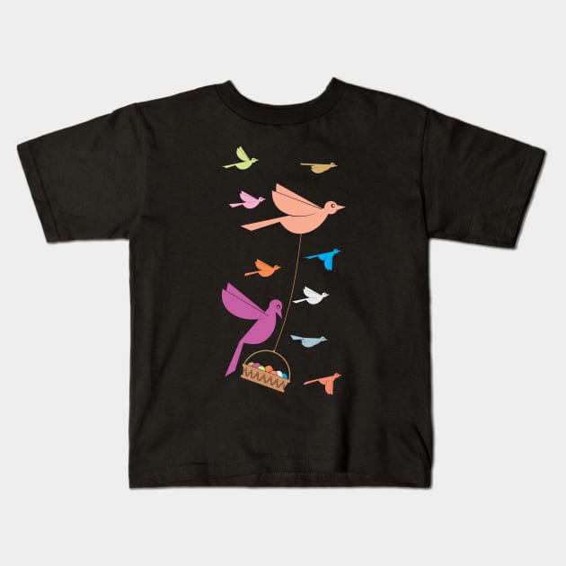 Colorfull Bird Family Flying Kids T-Shirt by dihart